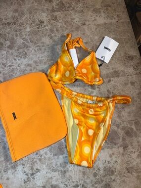 triangl swimwear Kids Orange Retro Circle Print Bikini Set